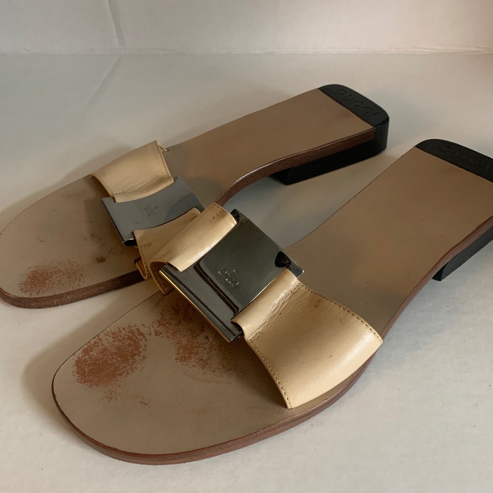 Gucci leather slides cream tan beige size 7